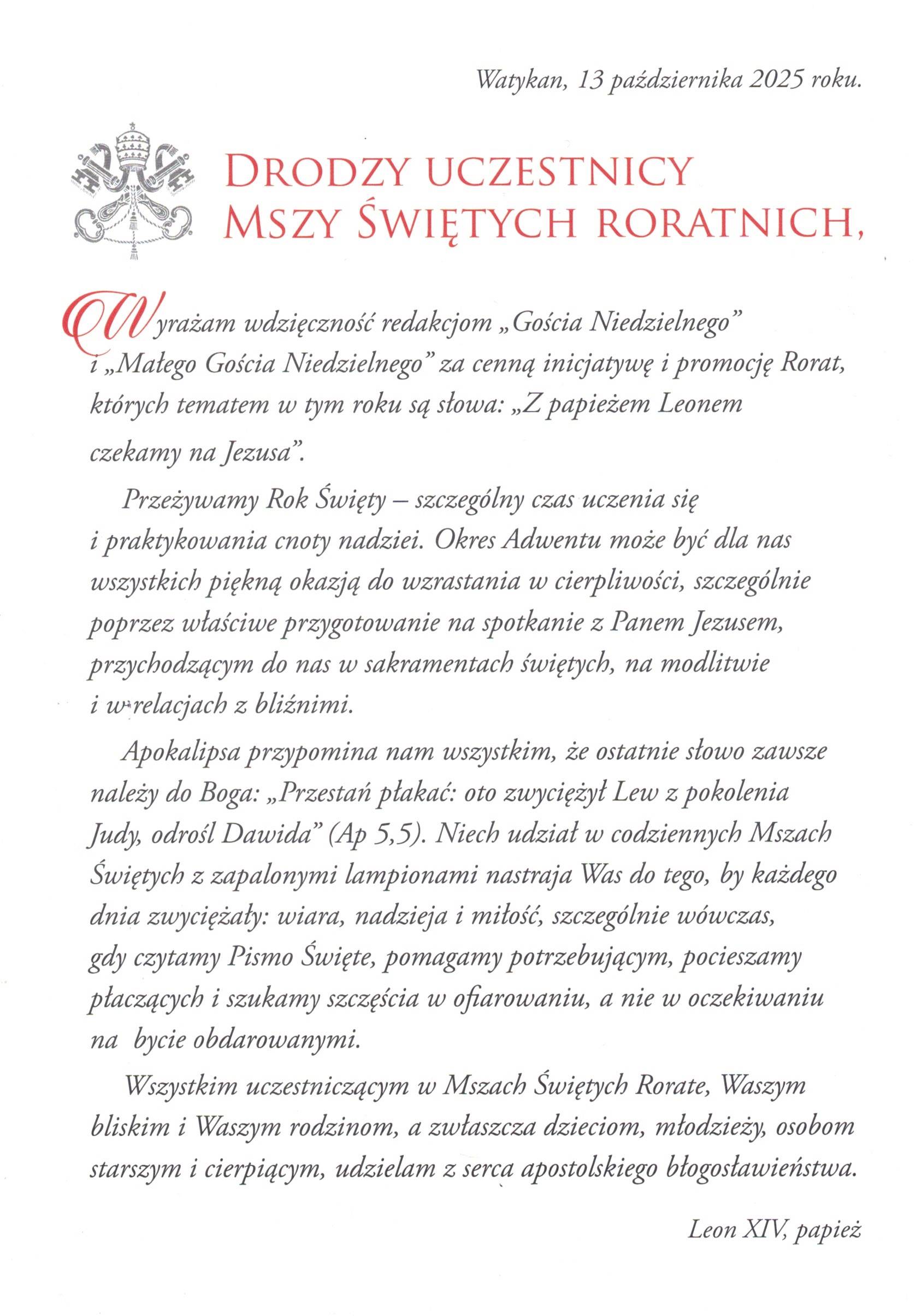 Papież do Was napisał…